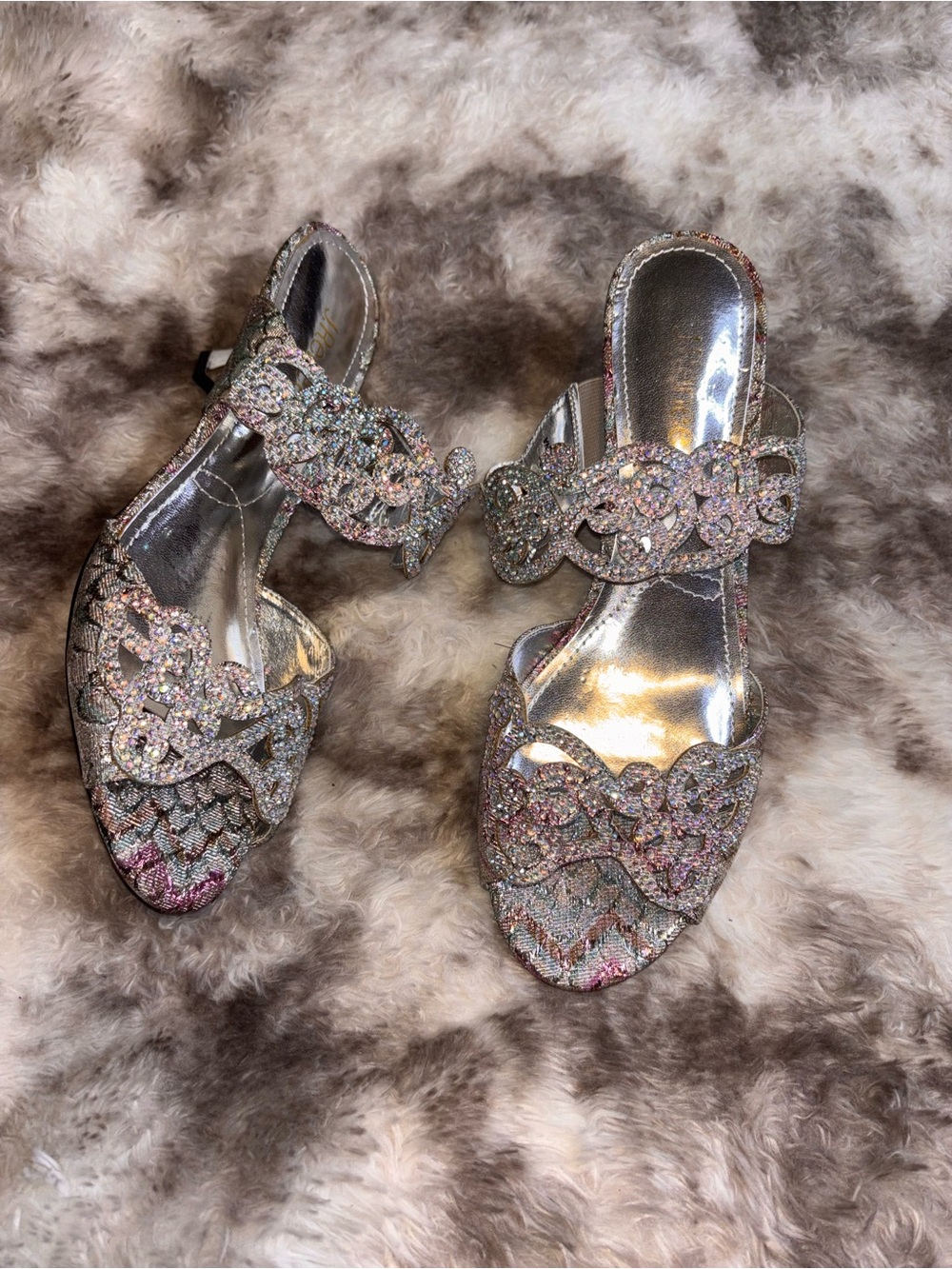 J.Renee Silver Multicolor Crystal Slide Heels